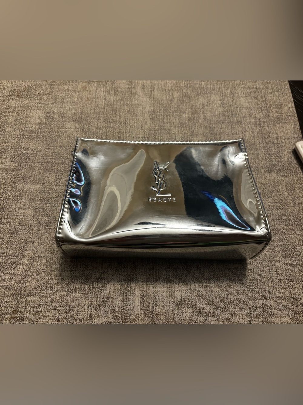Yves Saint Laurent Beaute Metallic Silver Cosmetic Pouch NEW